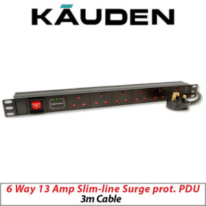 KAUDEN 6 WAY 13 AMP SLIMLINE SURGE PROTECTED POWER DISTRIBUTION UNIT PDU6/SGE