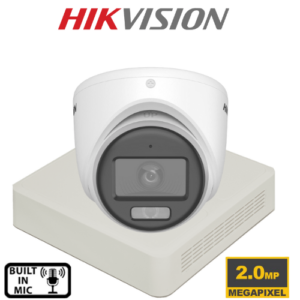 One cctv kit Full System's 2MP Hikvision ITMFS HD-TVI 2.8mm Fixed Lens Turret Camera Built-In Mic 30M IR, (Free Setup)