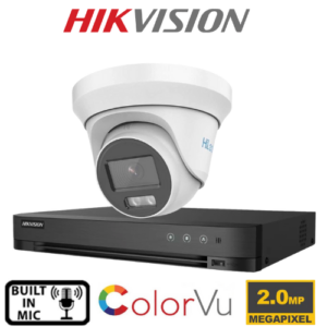 One cctv kit full system's 2MP HiLook By Hikvision TVI ColorVu & Built in Mic Turret Camera, (Setup Free)