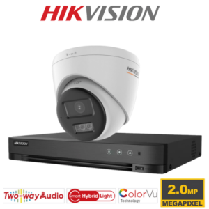 One cctv kit full System's 2MP Hikvision -LXTS(2.8mm) Fixed Turret Camera Smart Dual-Light, Mic, Siren, 2-way Audio, (Free Setup)